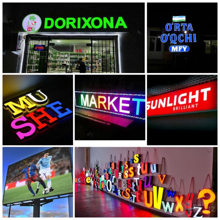 banner reklama bo’rtma xarflar tashqi reklama