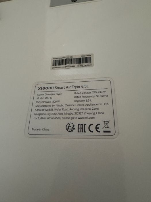 Friteuza fara ulei Xiaomi Smart Air Fryer BHR7358EU 1800W - 6.5l  Aplicatie Xiaomi Home Temperatura ajustabila Alb