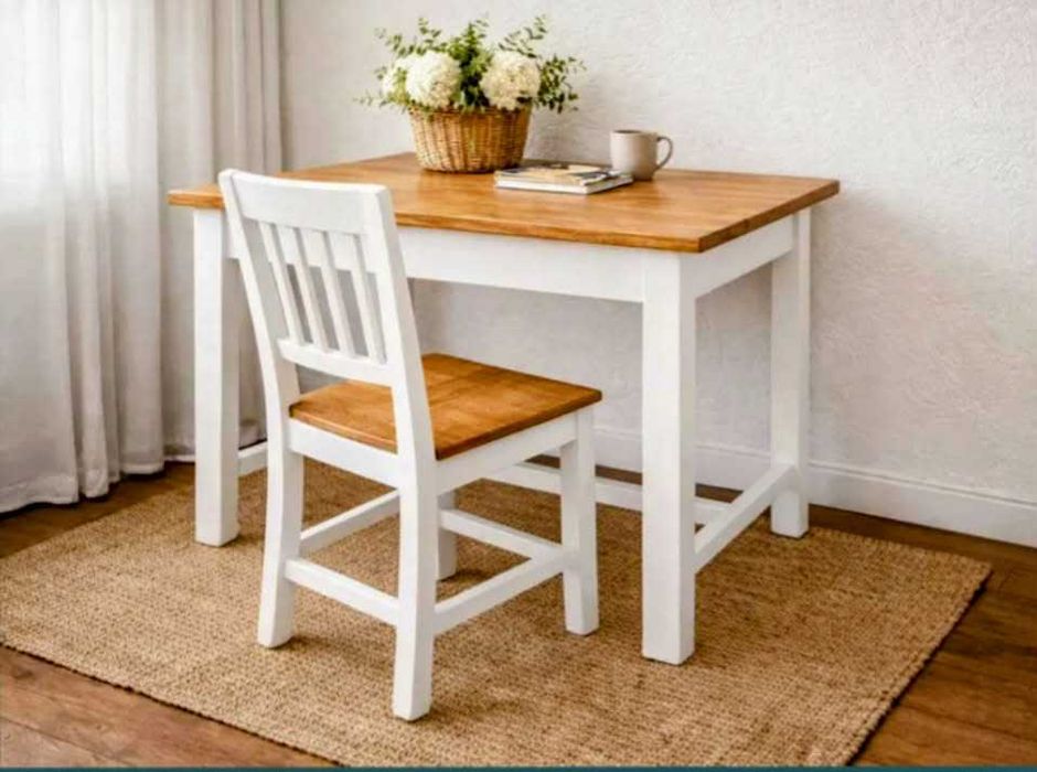 Masă vintage din lemn masiv + set potrivit scaun +măsuță–stil clasic