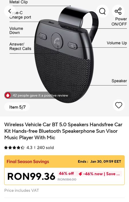 Car kit/hands free speaker pentru masina