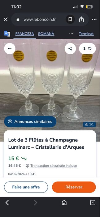 Set 7 pahare sampanie frantuzesti posibil cristal