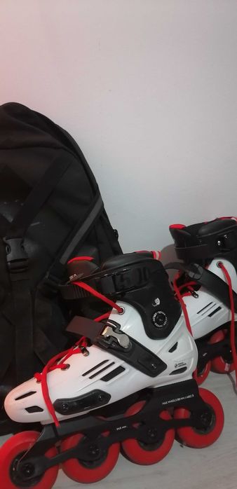 Role OXELO #40 freeride MF500 HardBoot Alb-Rosu Adulti cu Rucsac OXELO