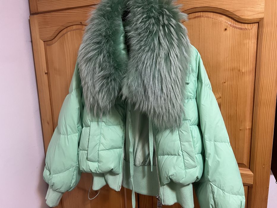 Дамско яке с гъши пух с естествен косъм лисица