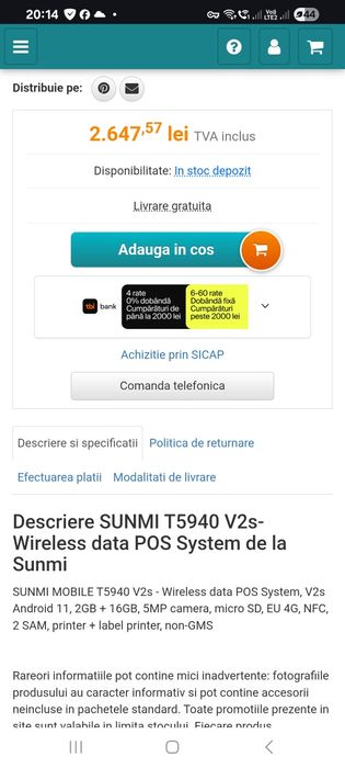 POS Sunmi T5940 V2s