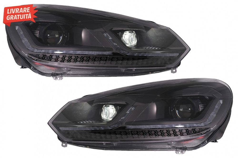 Faruri LED VW Golf 6 VI (2008-2013) Facelift G7.5 Design Negru Semnali