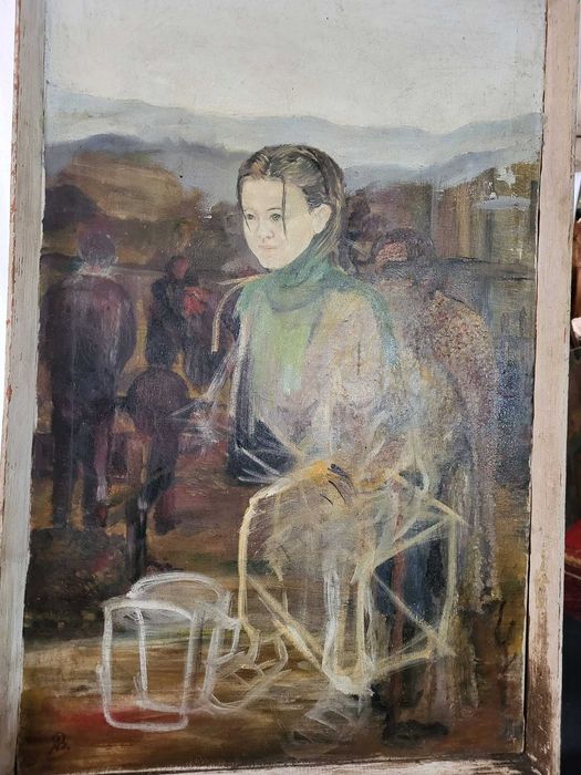 Pictură ulei pe pânză, semnată cu inițiala AB