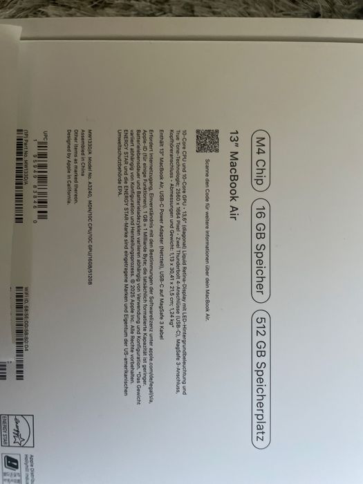 Apple MacBook Air M4 13" 16GB RAM 512GB SSD Midnight NOU SIGILAT