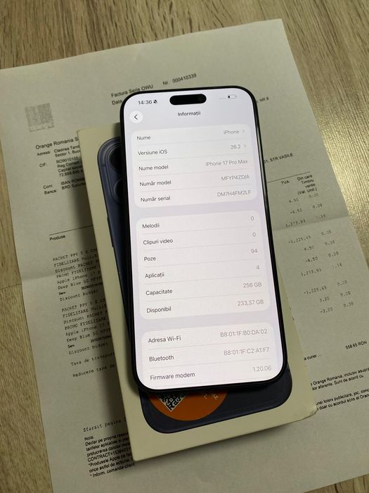 Vand Sau Schimb IPhone 17 PRO Max Deep Blue 256Gb