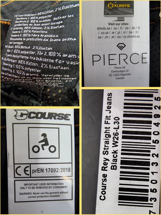 Blugi moto cu Kevlar și protecții, Course, XS sau W26L30