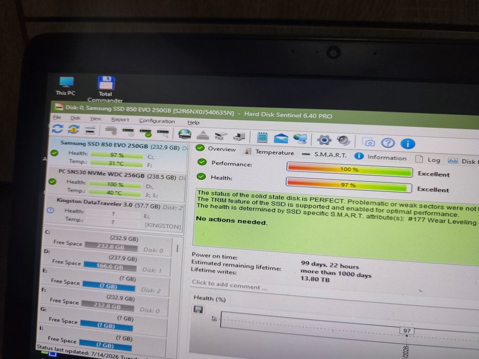 Ssd Samsung 850 Evo 256gb 97%