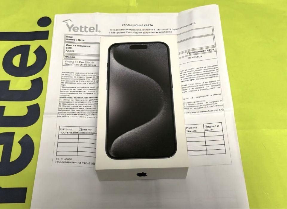 КАТО НОВ 256GB iPhone 15 Pro Yettel Гаранция 2026 Titanium Black Черен
