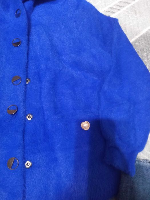 Дамско пухено палто в син цвят