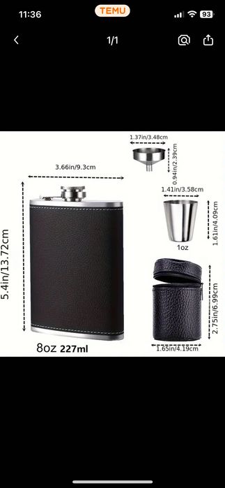 Set cadou plosca (sticla) de buzunar cu 4 pahare (shot) si palnie