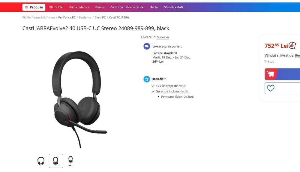 Casti Office Call Center profesionale Jabra Evolve 2  40 USB-C