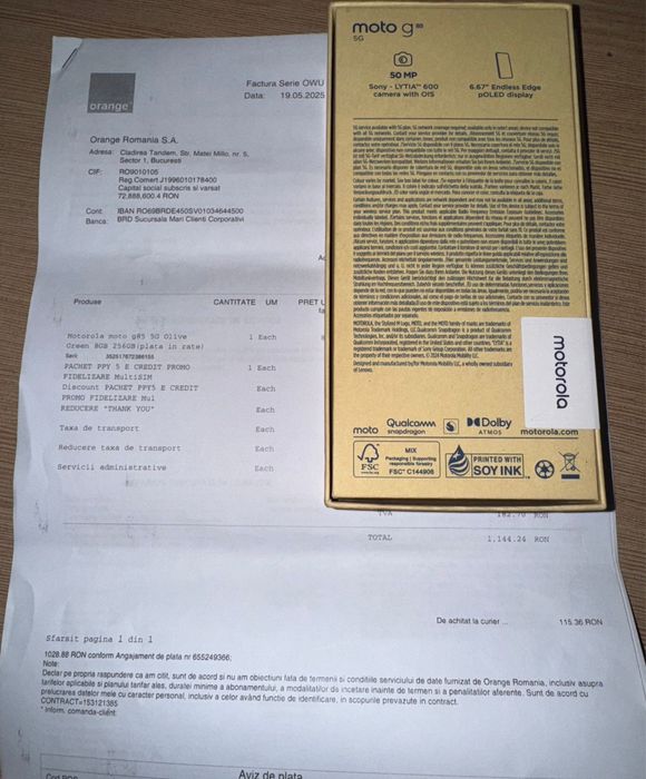 Telefon mobil Motorola Moto g85, 8GB RAM, 256GB, 5G, Olive Green