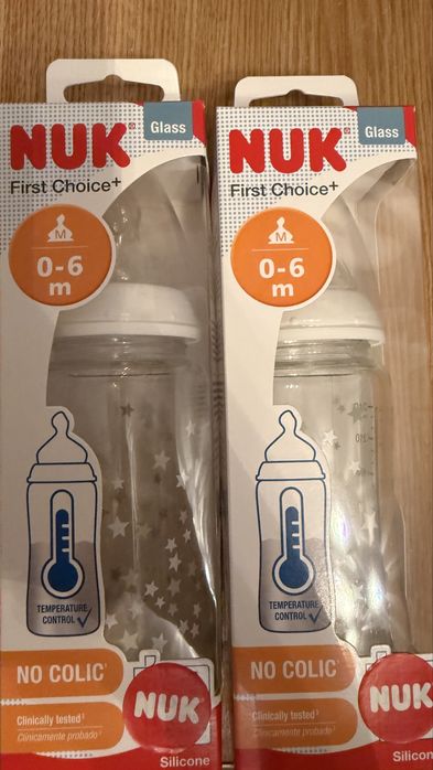 Vand 2 biberoane din sticla NUK First Choice+