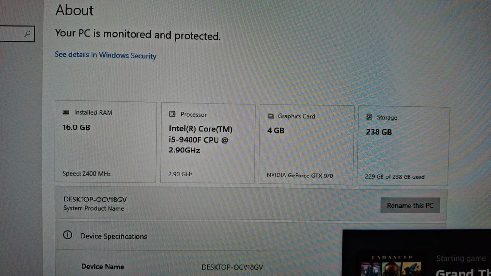 Vand unitate gaming PC i5 9400  gtx 980 16 RAM SSD