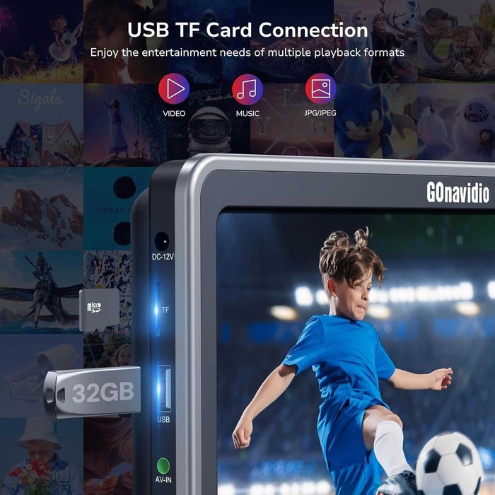 GOnavidio 10.1" двоен DVD плейър за кола за деца с HDMI вход, 2 слушалки, монтажна скоба