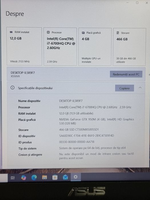 Noble Amanet - Asus R510v I7 6700HQ, 12GB, 512GB, GTX950M 4GB