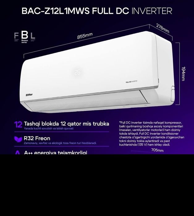 Кондиционер зифлер Full DS INVERTER
