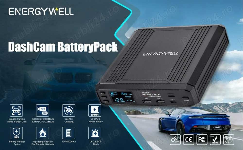 Baterie externă pentru camera auto ENERGY WELL P8 12V 12000 mAh