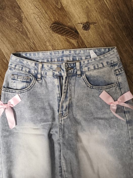 Blugi wide leg tall mărime xs cu fundiță roz