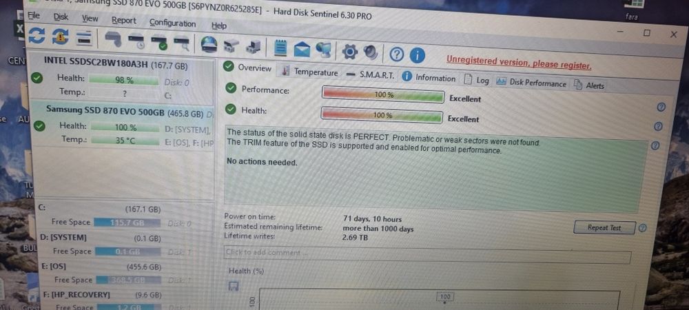 Ssd samsung evo 500 gb 100% viata