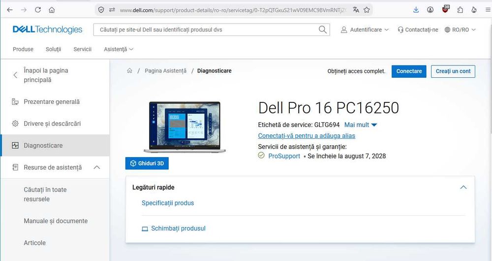 Laptop Business DELL Pro 16 PC16250, FHD+, Intel® Core™ Ultra 7 255U 5.20 GHz, 32GB DDR5, 1TB SSD, Intel Graphics, Windows 11 Pro, 2 ani ProSupport
