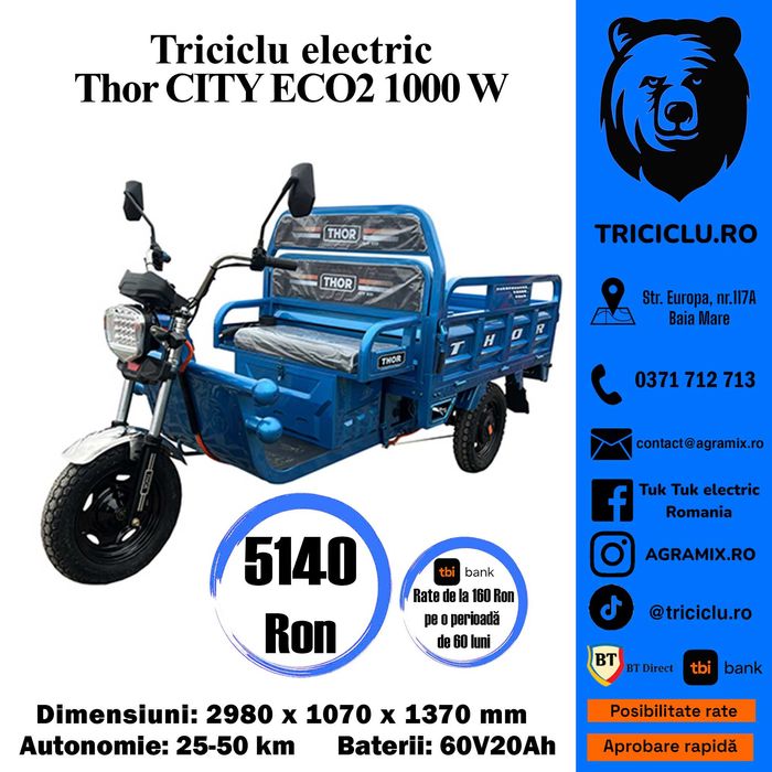 Triciclu electric Thor CityECO2 cu 2 locuri Agramix