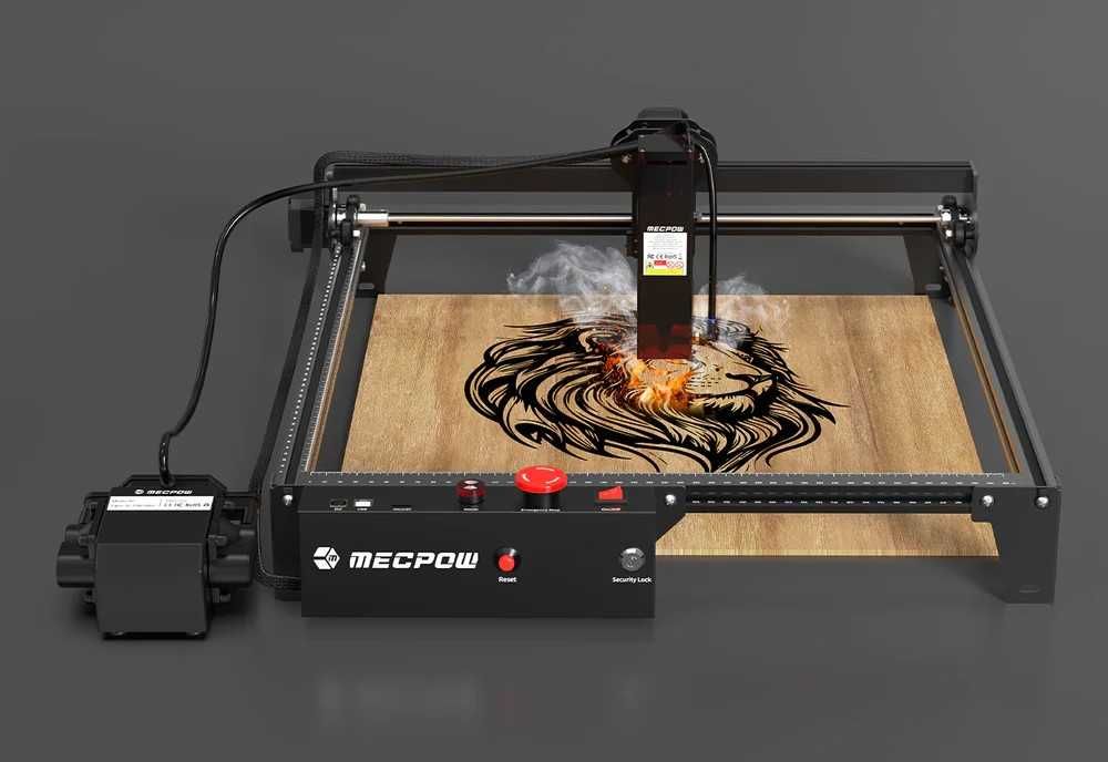 Laser CNC Mecpow x5Pro, 33W, 600x600mm + Auto Air Assist + Fagure - Folosit pentru teste si demo