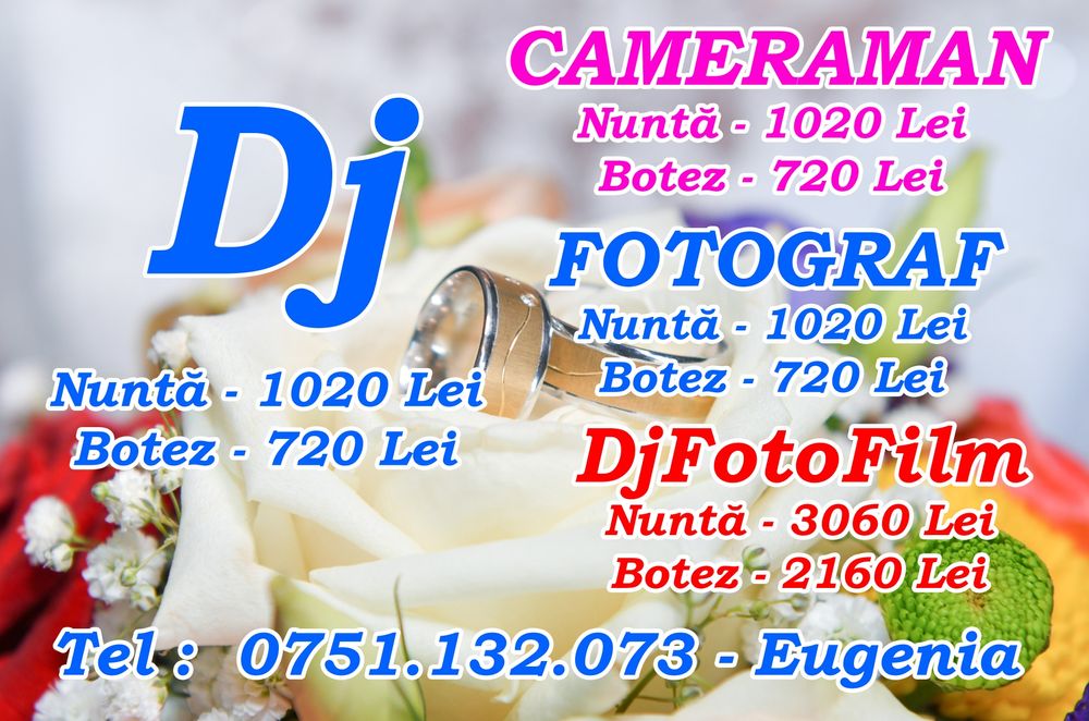 Dj nunta 1500 lei fotograf cameraman botez cununie cabina foto majorat