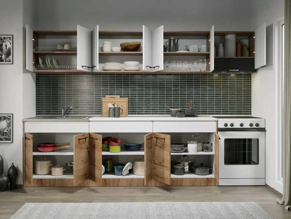 Set Mobila Bucatarie Gastro 300 Alb/Stejar – C43