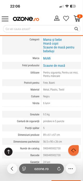 Scaun de masa pentru copii MoMi - Luxuria, negru