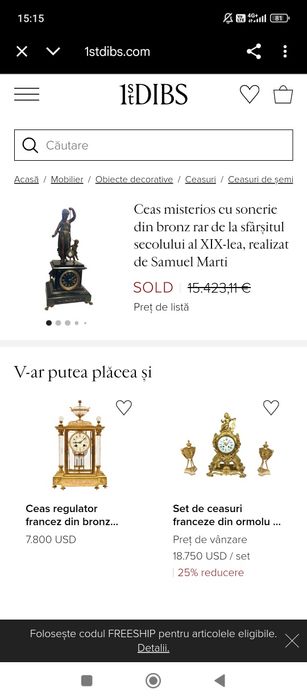 Ceas cu pendul de șemineu francez sec.XIX, S.Marti et Cie