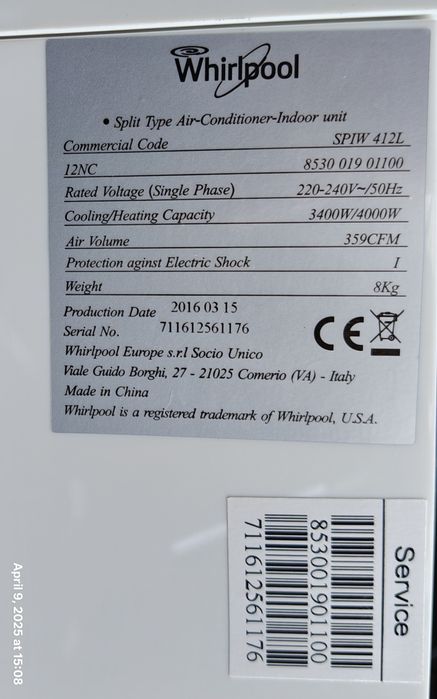 Aparat de aer conditionat Whirlpool DEFECT pentru piese