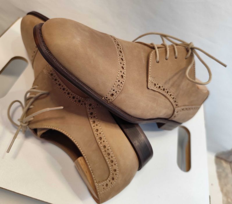 Pantofi derby de lux 44 lucrati manual STEFANO NOI piele naturala nappa camel