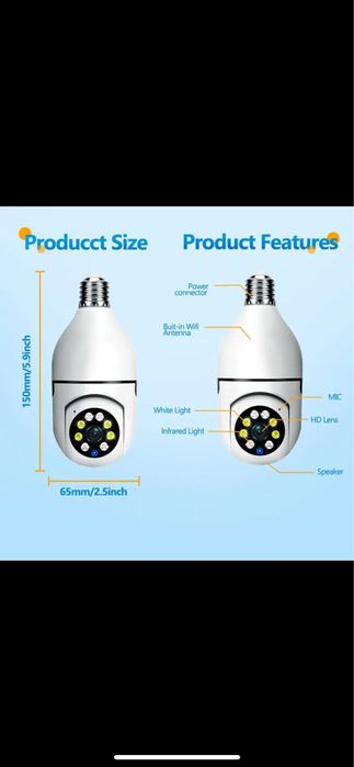 Безжична IP камера Крушка Light WiFi 1080P 360 градуса Мини камера E27