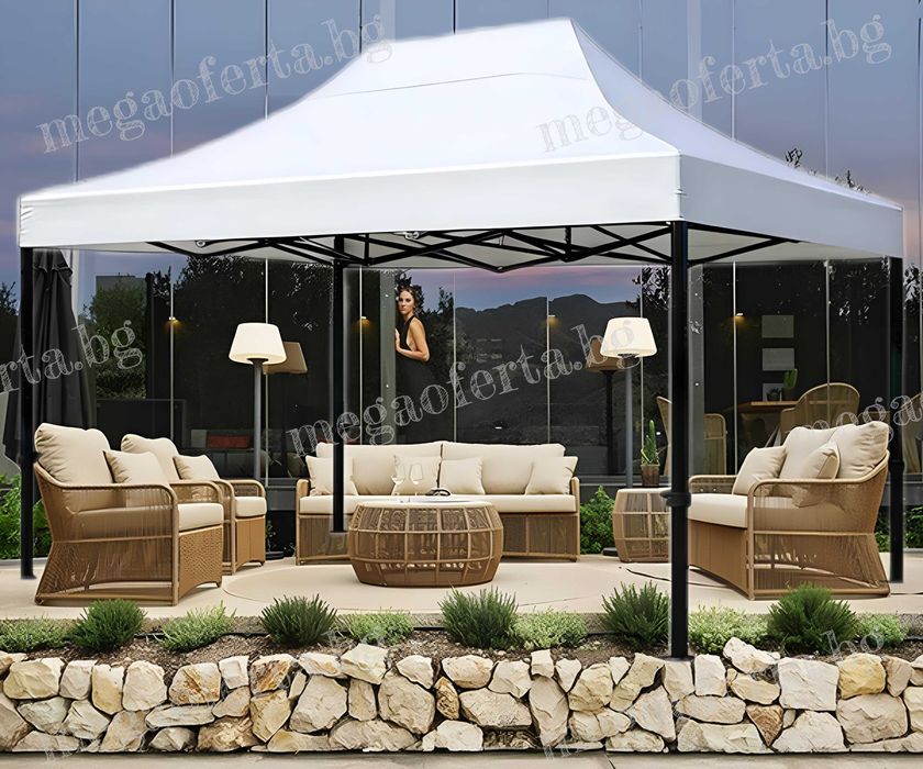 Сгъваема Шатра 3х4.50 с Усилена Конструкция и Гумирано Бяло Покривало