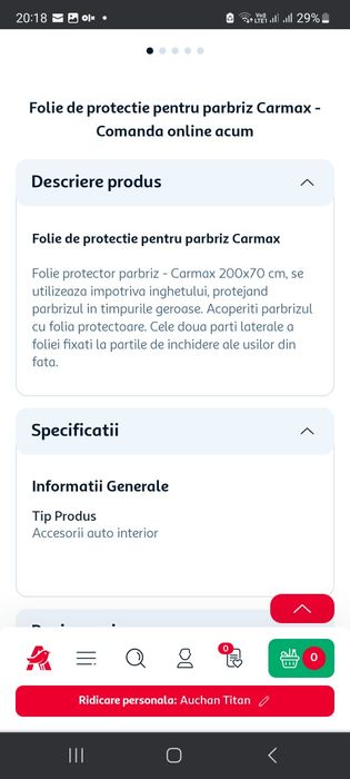 Folie protectoare parbriz, raze uv sau gheață 2m x0.7m