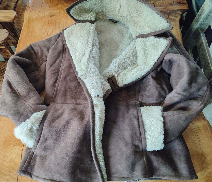 Мъжко кожено палто/яке/кожух Shearling/Винтидж естествена агнешка кожа   пилотско размер 52/54/XL/2Х