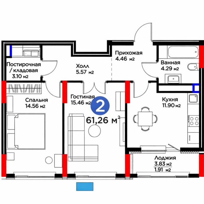 2 х комн Квартира с ремонтом.