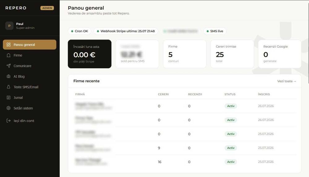 Afacere online la cheie – Aplicație web recenzii Google pentru firme, SaaS complet