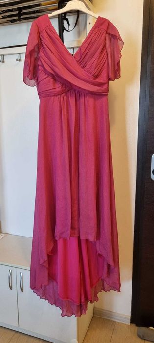 Rochie din voal cu sclipici roz asimetrica in clos-Artista,Starshiners