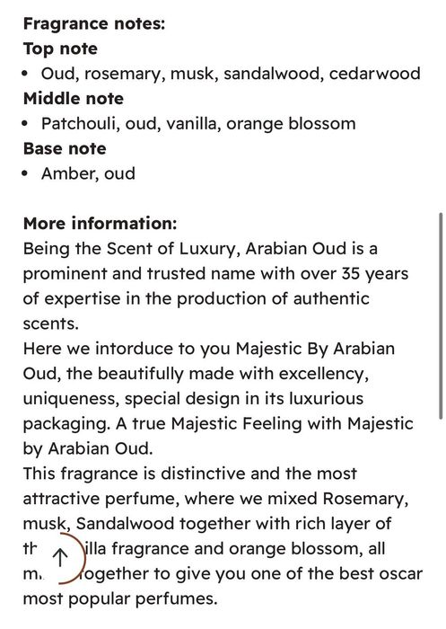 Parfum Arabian oud Majestic