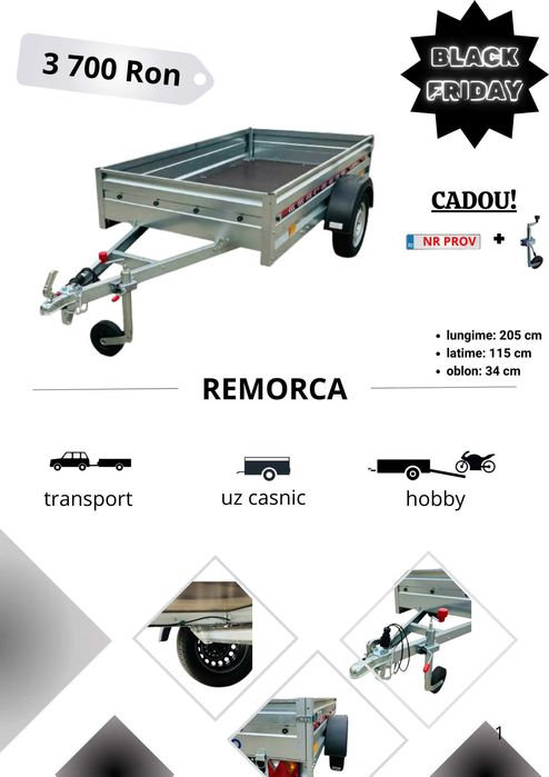 Remorca 750 kg, 205x115 cm, CIV Gratuit