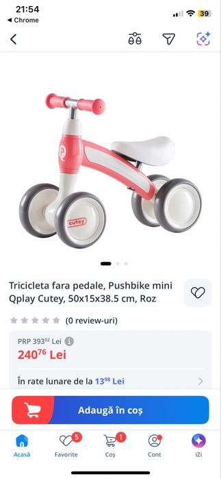 Tricicleta fara pedale roz