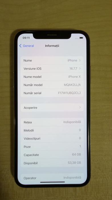 Iphone X  capacitate stocare 64GB