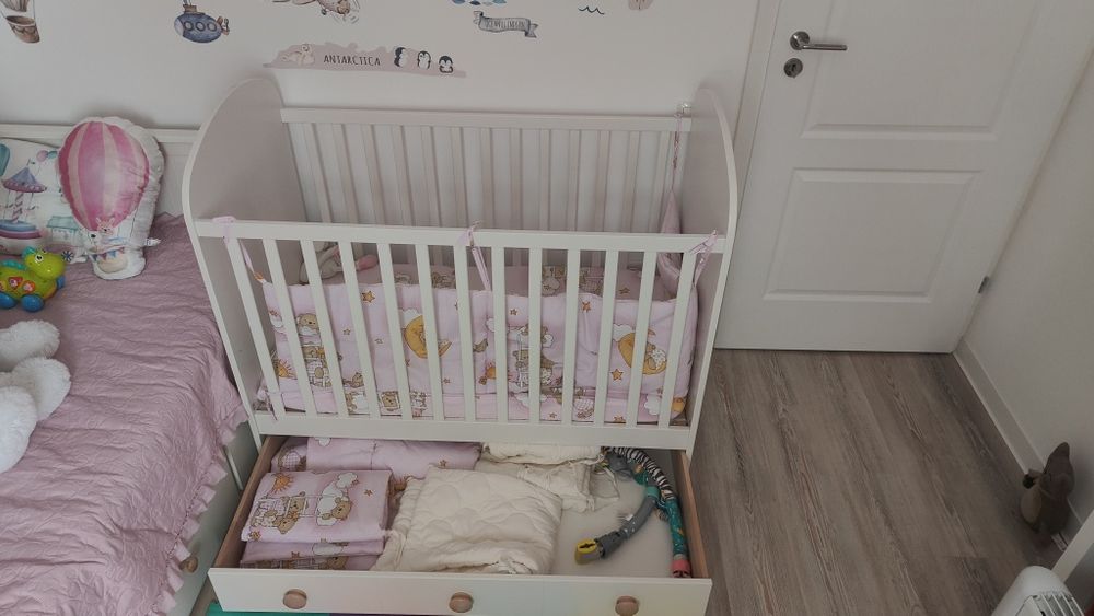 Pat bebelusi cu sertar, alb,  dimensiune60x120 cm