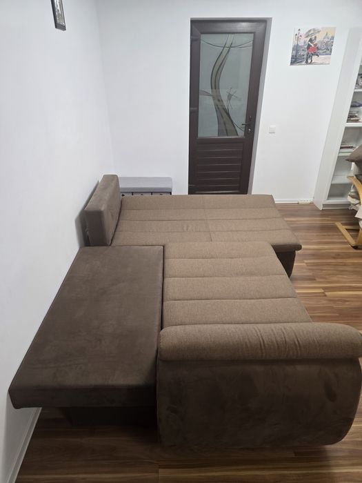 Canapea coltar extensibila, 3 locuri, Lada depozitare, Stofa, Mobexper