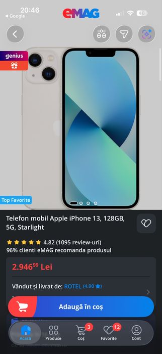 IPhone 13 ,128 GB , stare :ca nou